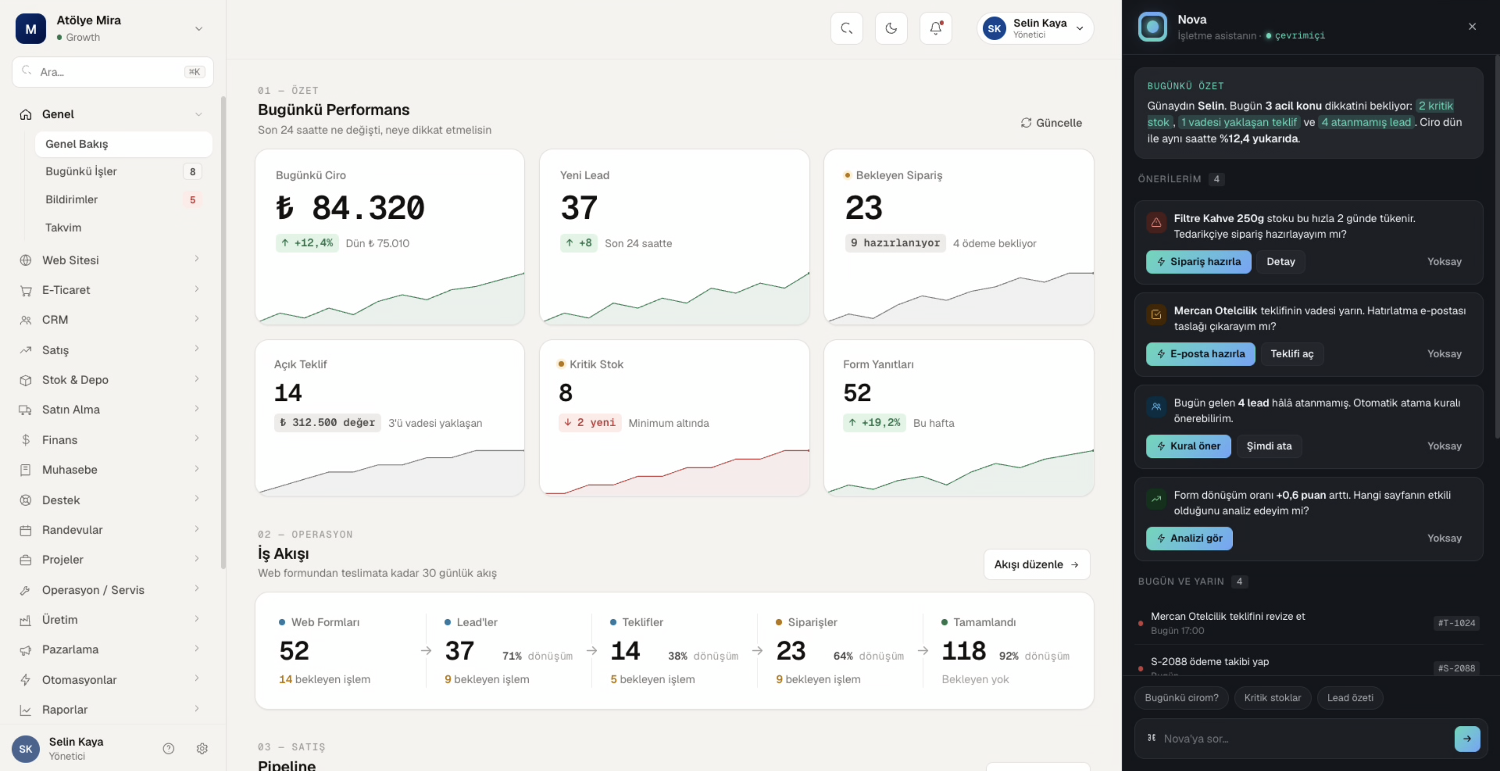 Novantra web operasyon paneli